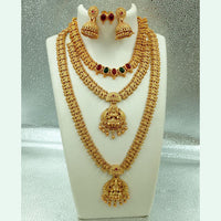 FS Collection Gold Plated Pota Stone Temple Long Necklace Combo Set