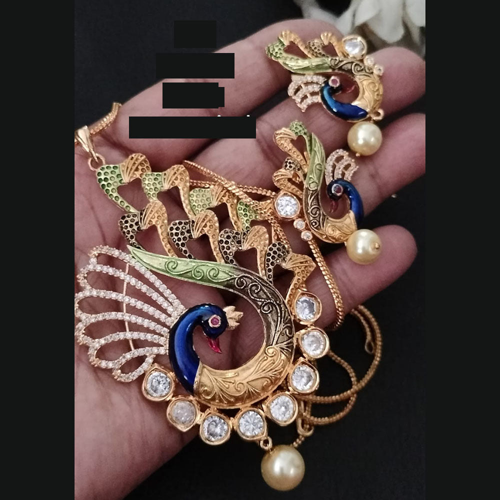 FS Collection Gold Plated AD Chain Pendent Set