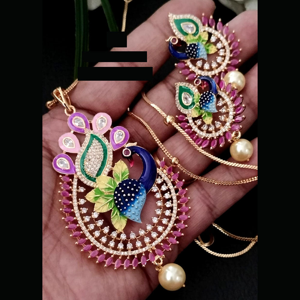 FS Collection Gold Plated AD Chain Pendent Set