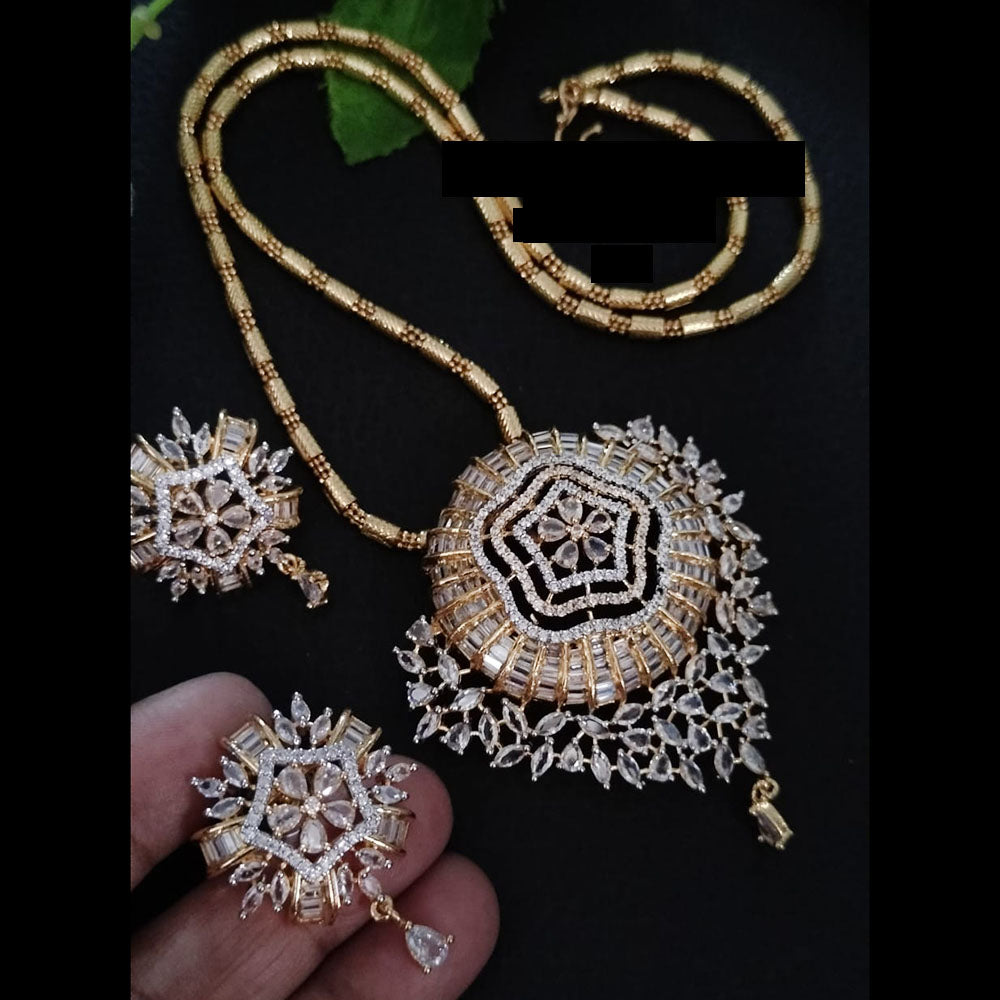 FS Collection Gold Plated AD Chain Pendent Set