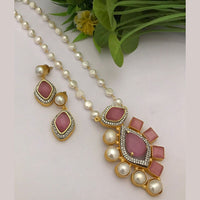 FS Collection Gold Plated Austrian Stone And Pearls Long Necklace Set