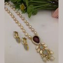FS Collection Gold Plated Austrian Stone And Pearls Long Necklace Set