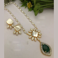 FS Collection Gold Plated Austrian Stone And Pearls Long Necklace Set