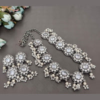FS Collection Oxidised Plated Pota Stone And Pearls Necklace Set