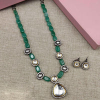 FS Collection 2 Tone Austrian Stone And Beads Long Necklace Set