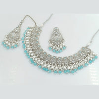 FS Collection Silver Plated Crystal Stone And pearls Necklace Set