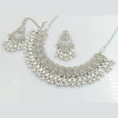 FS Collection Silver Plated Crystal Stone And pearls Necklace Set