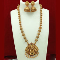 FS Collection Gold Plated Pota Stone Temple Long Necklace Set