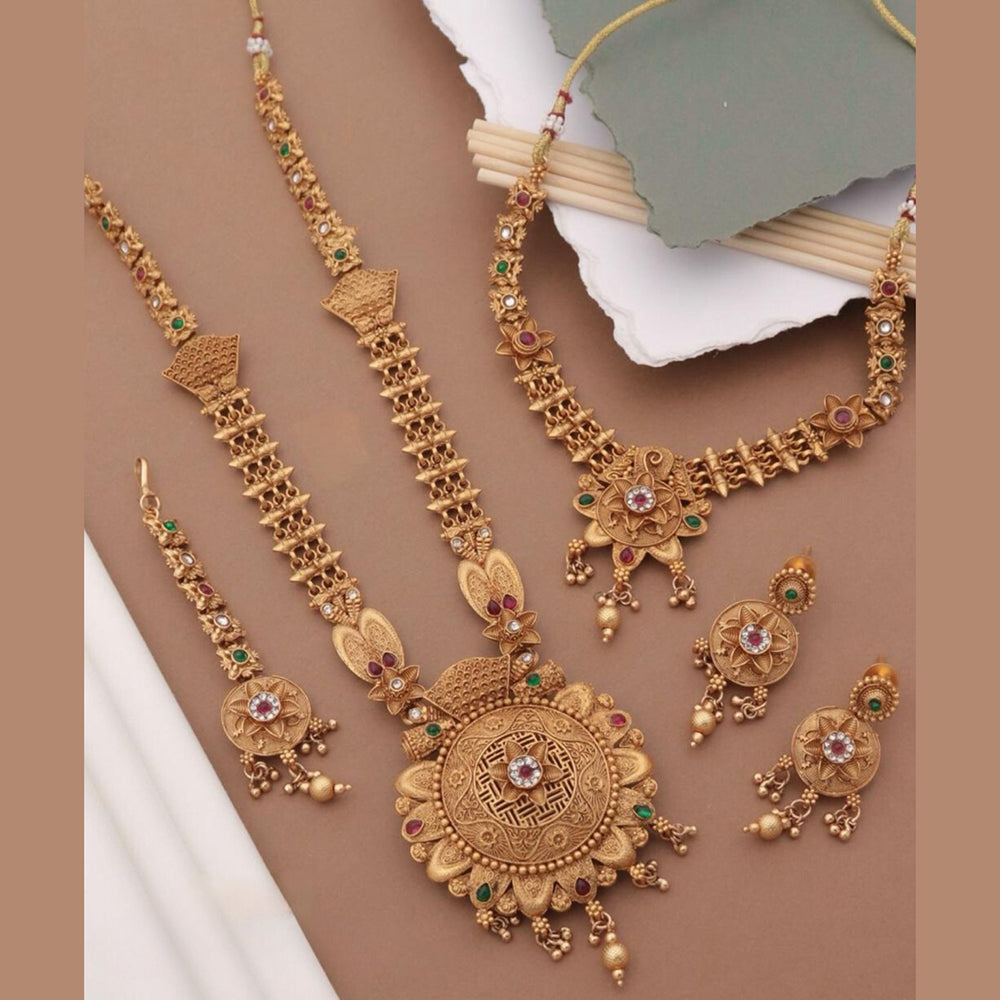 FS Collection Gold Plated Pota Stone Double Necklace Set
