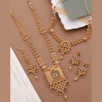 FS Collection Gold Plated Pota Stone Double Necklace Set