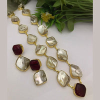 FS Collection Gold Plated Mother Of Pearls Long Necklace Set