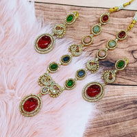 FS Collection Gold Plated Austrian Stone Long Necklace Set