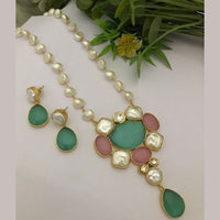 FS Collection Gold Plated Mother Of Pearls Long Necklace Set