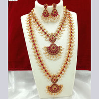 FS Collection Gold Plated Kundan And Pearls Double Necklace Set