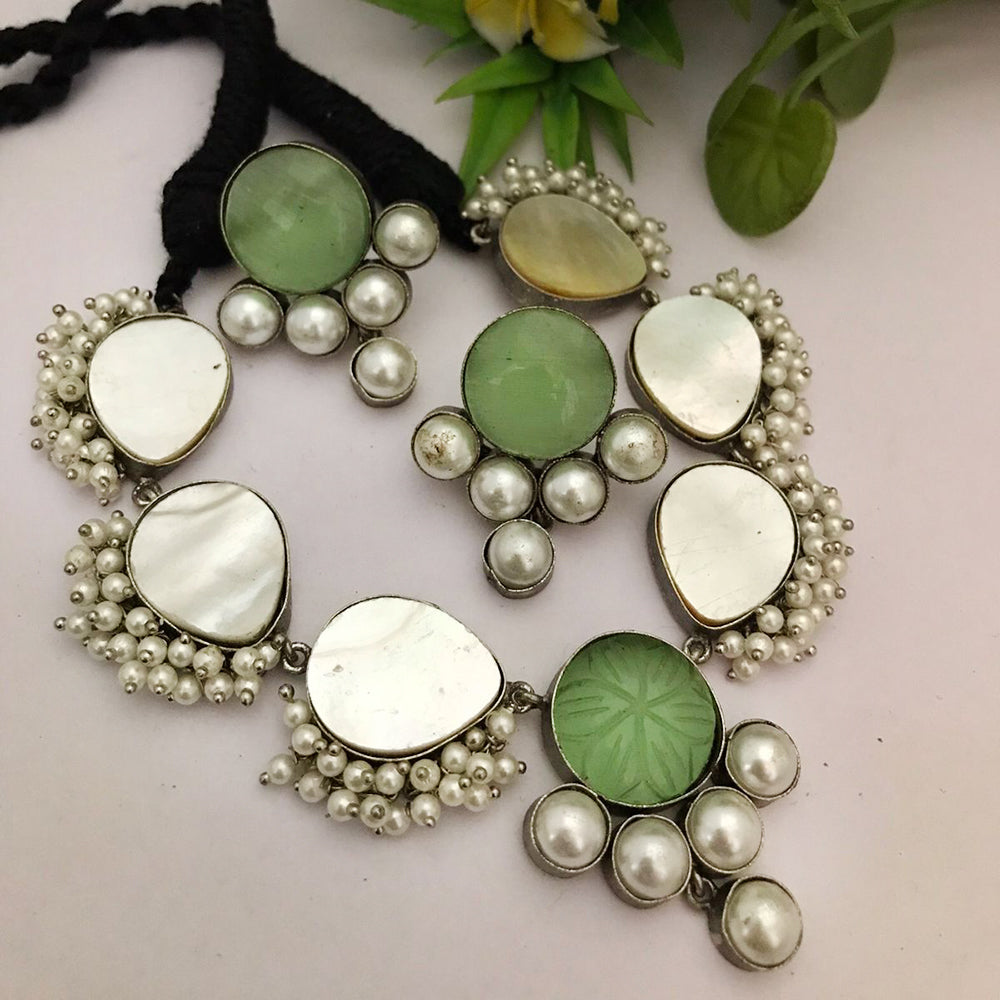 FS Collection Oxidised Plated Pearls Choker Necklace Set