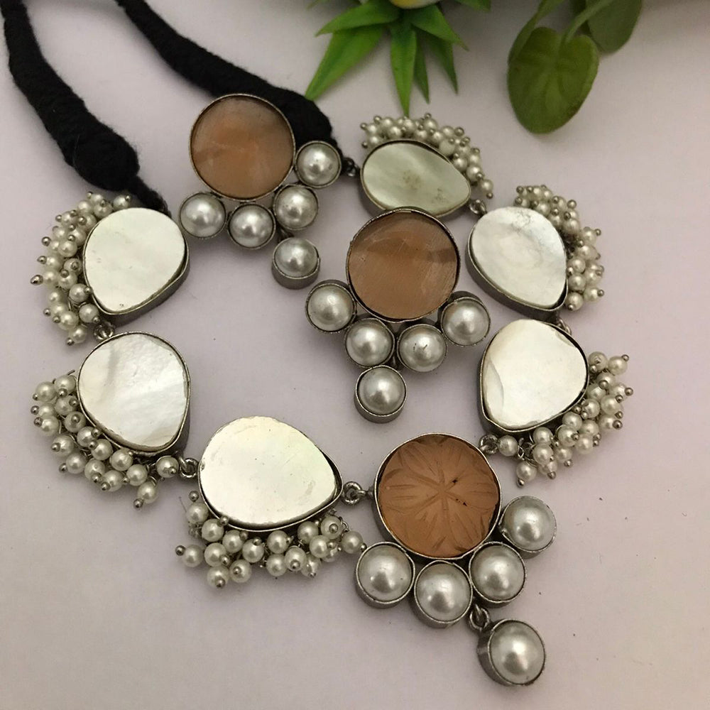 FS Collection Oxidised Plated Pearls Choker Necklace Set