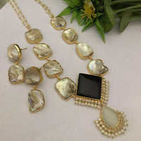 FS Collection Gold Plated Mother Of Pearls Long Necklace Set