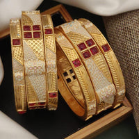 FS Collection Gold Plated Pota Stone And Meenakari Bangles Set