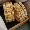 FS Collection Gold Plated Pota Stone And Meenakari Bangles Set