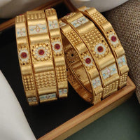 FS Collection Gold Plated Pota Stone And Meenakari Bangles Set
