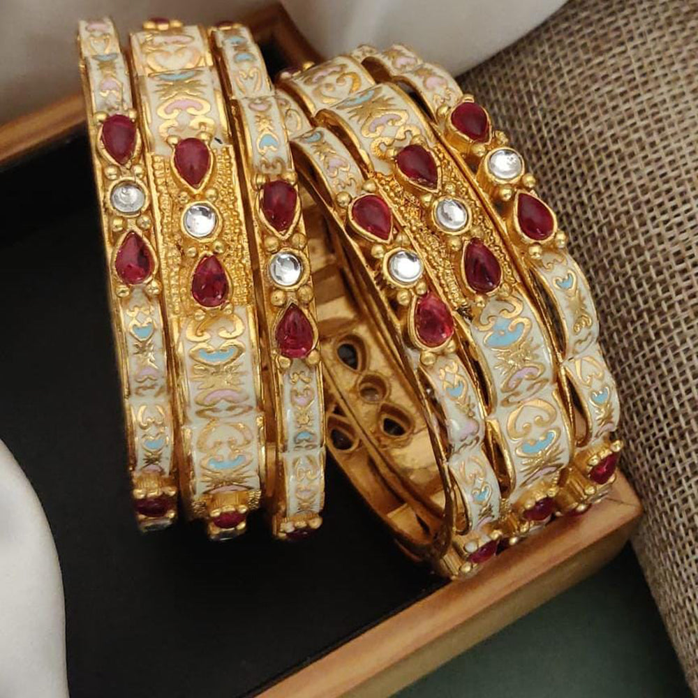 FS Collection Gold Plated Kundan Stone And Meenakari Bangles Set