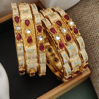 FS Collection Gold Plated Kundan Stone And Meenakari Bangles Set