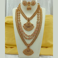 Fs Collection Gold Plated Crystal Stone Temple Long Necklace Combo Set