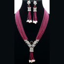 FS Collection Silver Plated AD And Pearls Multi Layer Long Necklace Set