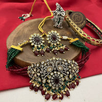 FS Collection 2 Tone Polki Kundan Stone And Pearls Choker Necklace Set