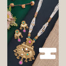 FS Collection Gold Plated Pota Stone And Pearl Long Necklace Set