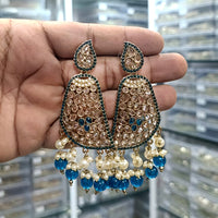 FS Collection Gold Plated Crystal Stone And Pearl Dangler Earrings