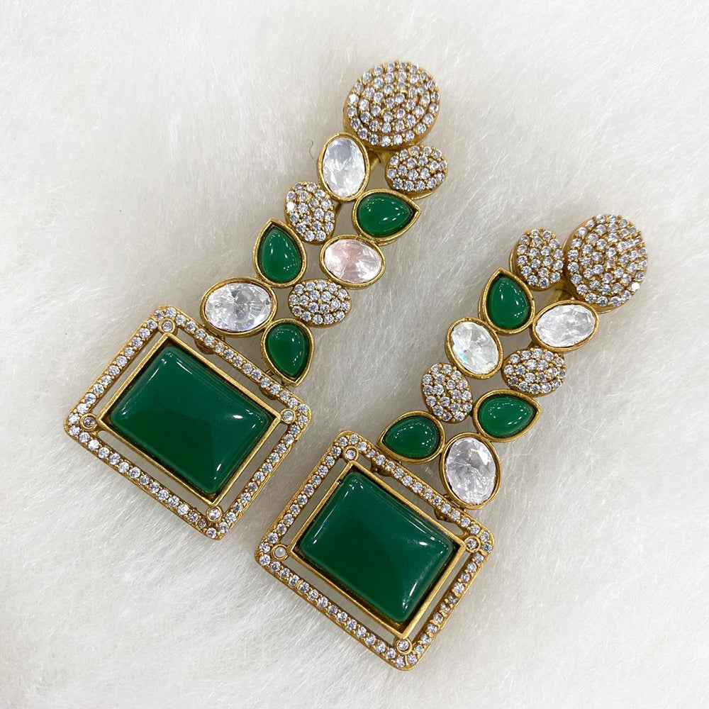FS Collection Gold Plated Monalisa Stone Dangler Earrings
