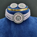 FS Collection Silver Plated Crystal Stone And Pearls Choker Necklace Set