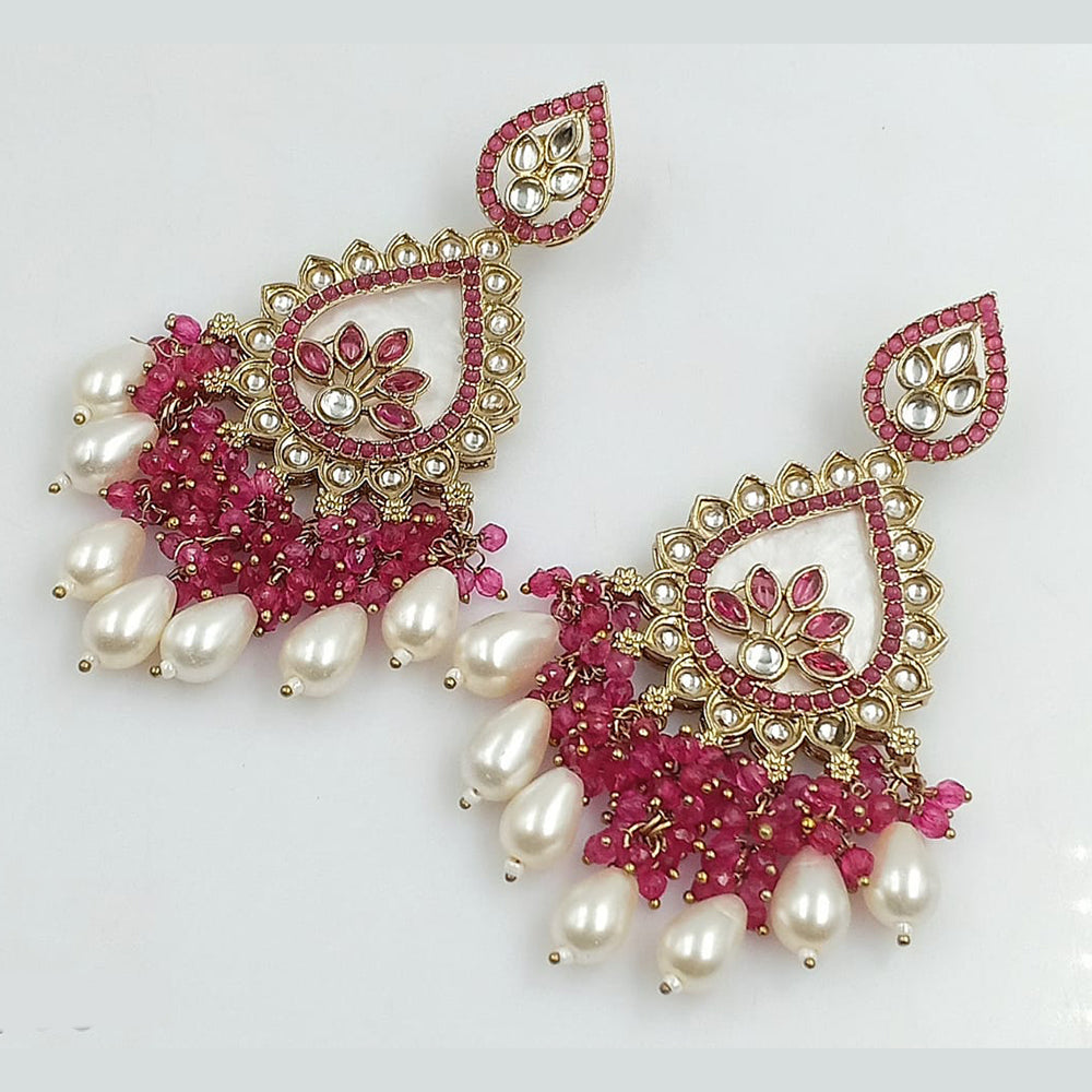 FS Collection Gold Plated Kundan Stone And Pearls Dangler Earrings