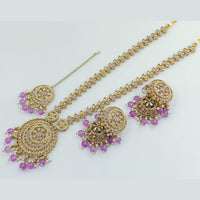 FS Collection Gold Plated Crystal Stone And Pearls Long Necklace Set