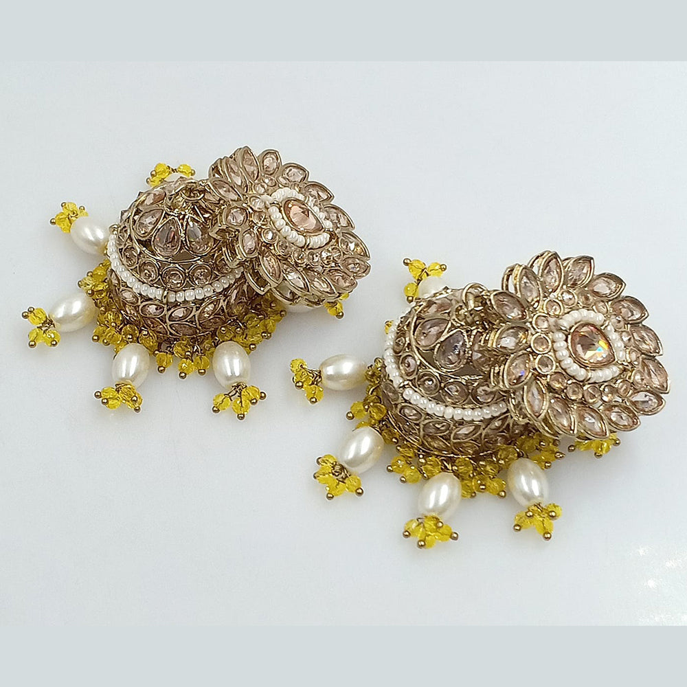 FS Collection Gold Plated Crystal Stone And Pearls Jhumki