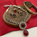 FS Collection Gold Plated Kundan Stone And Monalisa Necklace Set