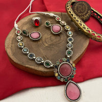 FS Collection Gold Plated Kundan Stone And Monalisa Necklace Set