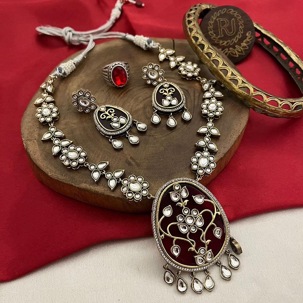 FS Collection Gold Plated Kundan Stone Necklace Set