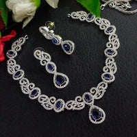 FS Collection Silver Plated AD Necklace Set