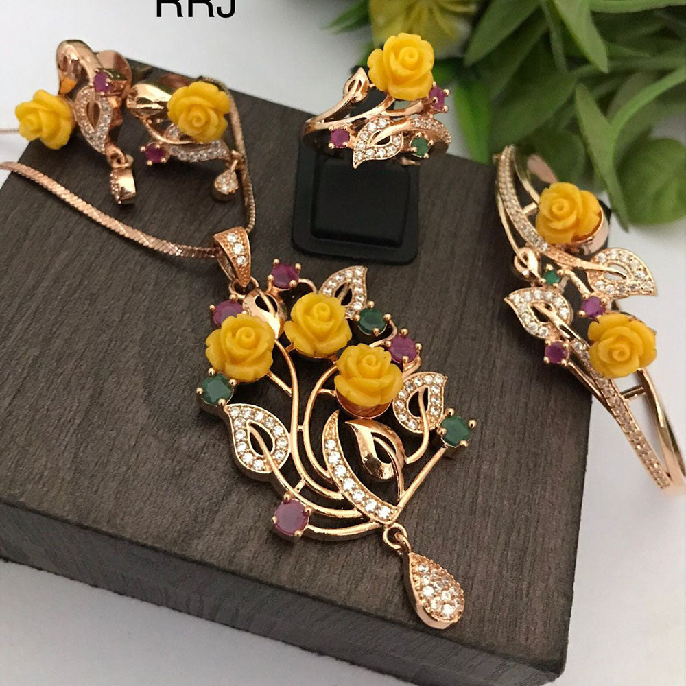 FS Collection Gold Plated Austrian Stone Floral Jewellery Combo Set
