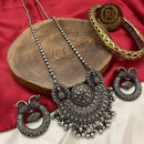 FS Collection Oxidised Plated Pota Stone Long Necklace Set