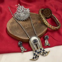 FS Collection 2 Tone Pota Stone Pearls Long Necklace Set