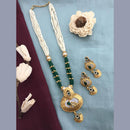 FS Collection Gold Plated Kundan Stone And Pearls Long Necklace Set