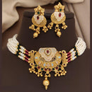 FS Collection Gold Plated Pota Stone And Meenakari Pearls Choker Necklace Set