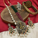 FS Collection Gold Plated Polki Kundan Pearls Lord Ganesha Necklace Set