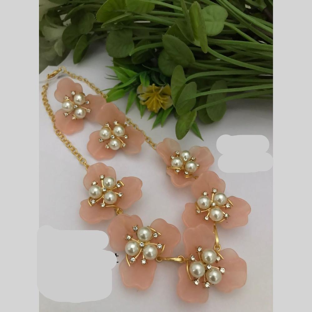 FS Collection Gold Plated Pearls Antique Necklace Set