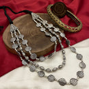 FS Collection Oxidised Plated Pota Stone Long Necklace Set