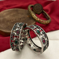 FS Collection Oxidised Plated Pota Stone Openable Bangles Set