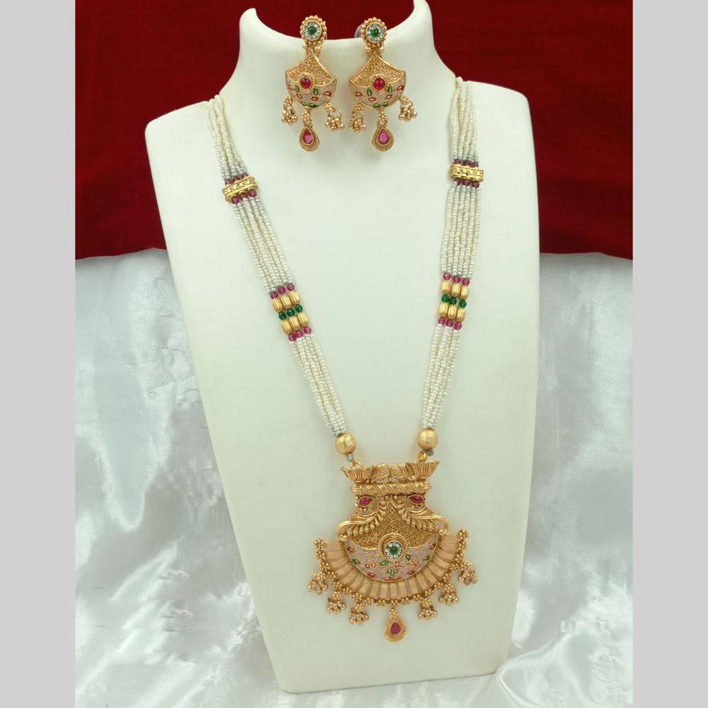 FS Collection Gold Plated Pearl Long Necklace Set